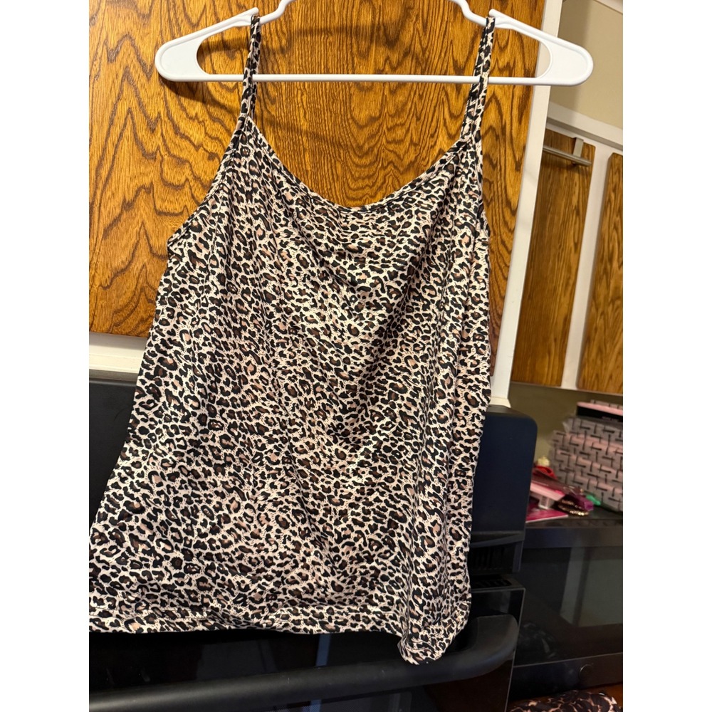 Leopard Print‎ Cowl Neck Camisole Top Adjustable Straps Animal Print XL